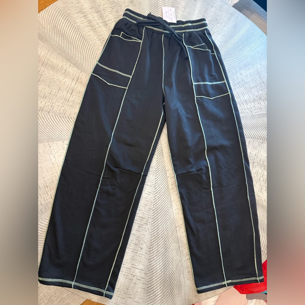 Stylish Black Sweatpants with Green Stitching
